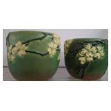 Green Ceramic Planters with Floral Design