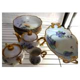 Hand-Painted Porcelain Tea Set and Plates