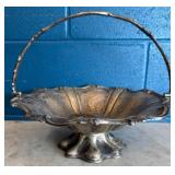 Ornate Silver-Plated Basket With Handle, 13in