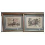Framed Bicentennial Embroidered Scenes