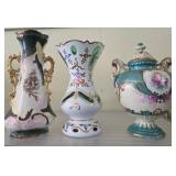 Three Hand-Painted Ceramic Vases and Urn