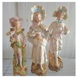 Three 14in Porcelain Figurines