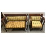 Wood Framed Settee and Armchair with Upholstery