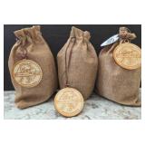 Three Scented Candles in Burlap Bags