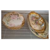 Floral Porcelain Dish Set with Gilt Accents