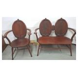 Mahogany Armchair and Settee with Carved Details