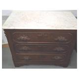 Marble-Top Three-Drawer Wooden Chest