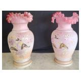 Pink Hand-Painted Glass Vases 10in