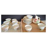 Floral Teacups and Saucers with Teapot