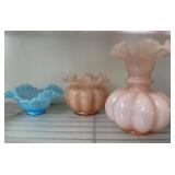 Three Ruffled Glass Vessels