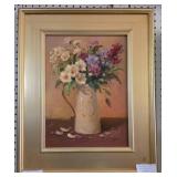 Floral Still Life Painting in Gold Frame, 19x23