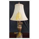 Bronze-Style Table Lamp with Fabric Shade, 28" Tal
