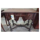 Mahogany Side Table with 3 Drawers and Turned Legs