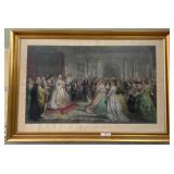 Hand-Colored Engraving in Gilt Frame, 44x29