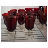 12 Red Glass Goblets with Clear Stems