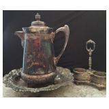 Silver-Plated Coffee Pot, Tray, and Holder Set
