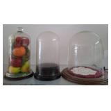 Three Glass Domes with Wooden Bases