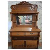 Oak Sideboard with Mirror and Carved Details