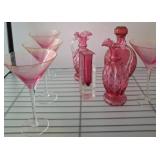 Pink Glassware Set with Decanters and Glasses