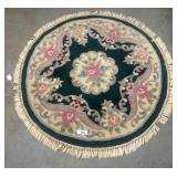 Round Floral Wool Rug with Fringe, 44" Diameter