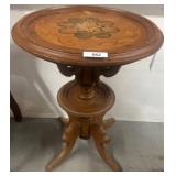 Round Wooden Pedestal Table with Inlaid Top
