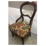 Carved Wood Balloon-Back Chair with Upholstery