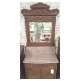 Wood Washstand With Mirror and Marble Top