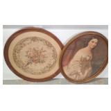 Two Framed Oval Prints, Floral and Portrait