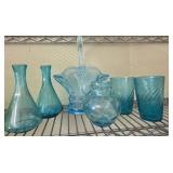 Blue Glass Vessels and Basket