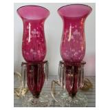 Pink Glass Lamps with Etched Floral Design