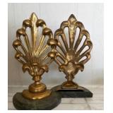 Brass and Marble Bookends, 7 In.