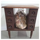 Wood Side Table With Carved Details and Drawers