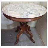 Round Marble-Top Table with Wooden Base