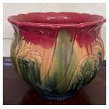 Glazed Ceramic Planter with Floral Motif