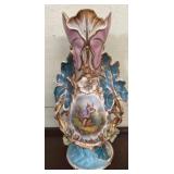 Porcelain Mantel Vase with Floral and Figurative D