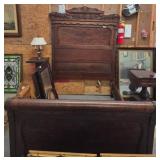 Full-Size Carved Wood Bed Frame with Headboard