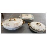 Three Ceramic Serving Dishes with Floral Motifs