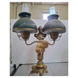 24in Double Lamp With Bust and Green Glass Shades