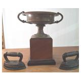 Bronze Type Compote on Base with Two Cast Iron Iro