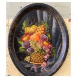 Oval Fruit Basket Tole Painted Metal Tray