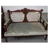 Carved Wood Settee with Upholstered Seat
