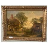 Framed Oil Painting of Rural Scene, 34x27