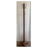 Carved Wood Coat Rack with Iron Hooks, 72" Tall