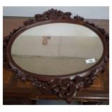 Ornate Oval Mirror with Wood Frame, 35x36