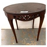 Carved Wood Oval Side Table with Pierced Apron