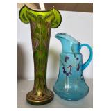 Art Nouveau Glass Vase and Pitcher Set