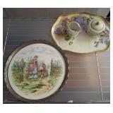 Decorative Tray, Plate, and Floral Creamer Set