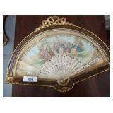 Ornate Gilt-Metal Fan Shadow Box Display, 22in