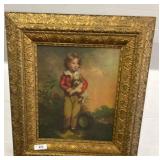 Framed Boy and Dog Print, Ornate Frame, 27x31
