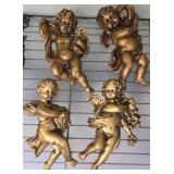 Four Gold-Tone Cherub Wall Ornaments